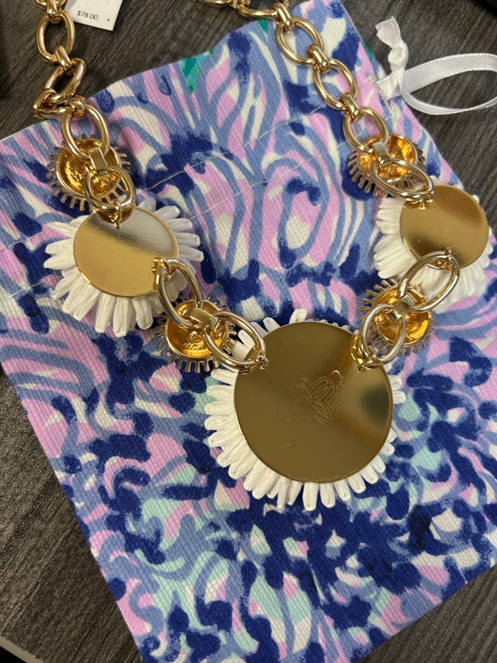 Lilly Pulitzer Pink, Blue and White Floral Cluster Necklace with Gold Accents - Picture 6 of 6